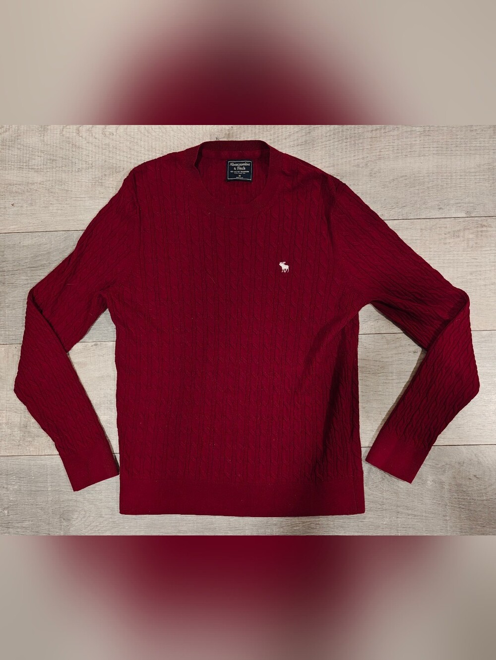 Y2K Abercrombie & Fitch Merono Wool Burgandy Red Cable Knit Sweater.